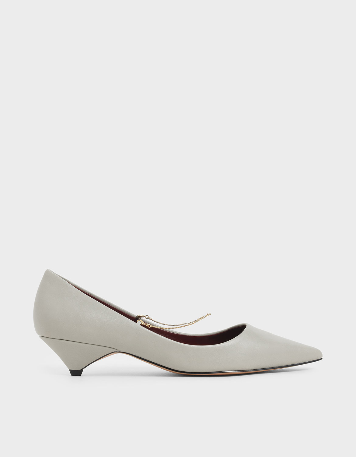 

Thin Metal Chain Strap Pumps, Chalk