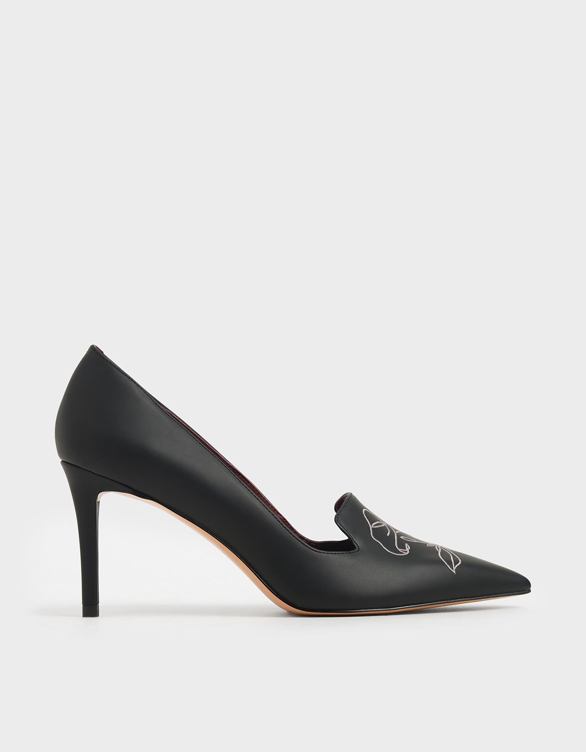 

Floral Embroidered Stiletto Pumps, Black