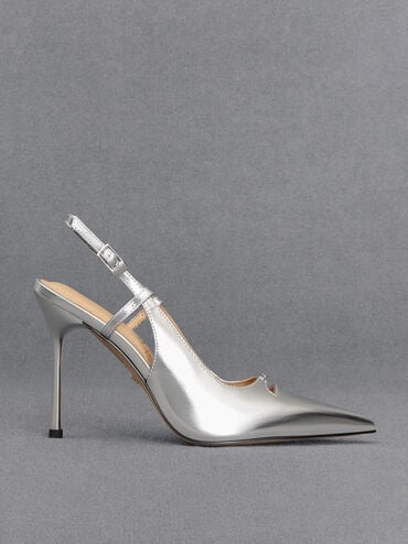 Charles & Keith - Metallic Leather Pointed-Toe Slingback Pumps