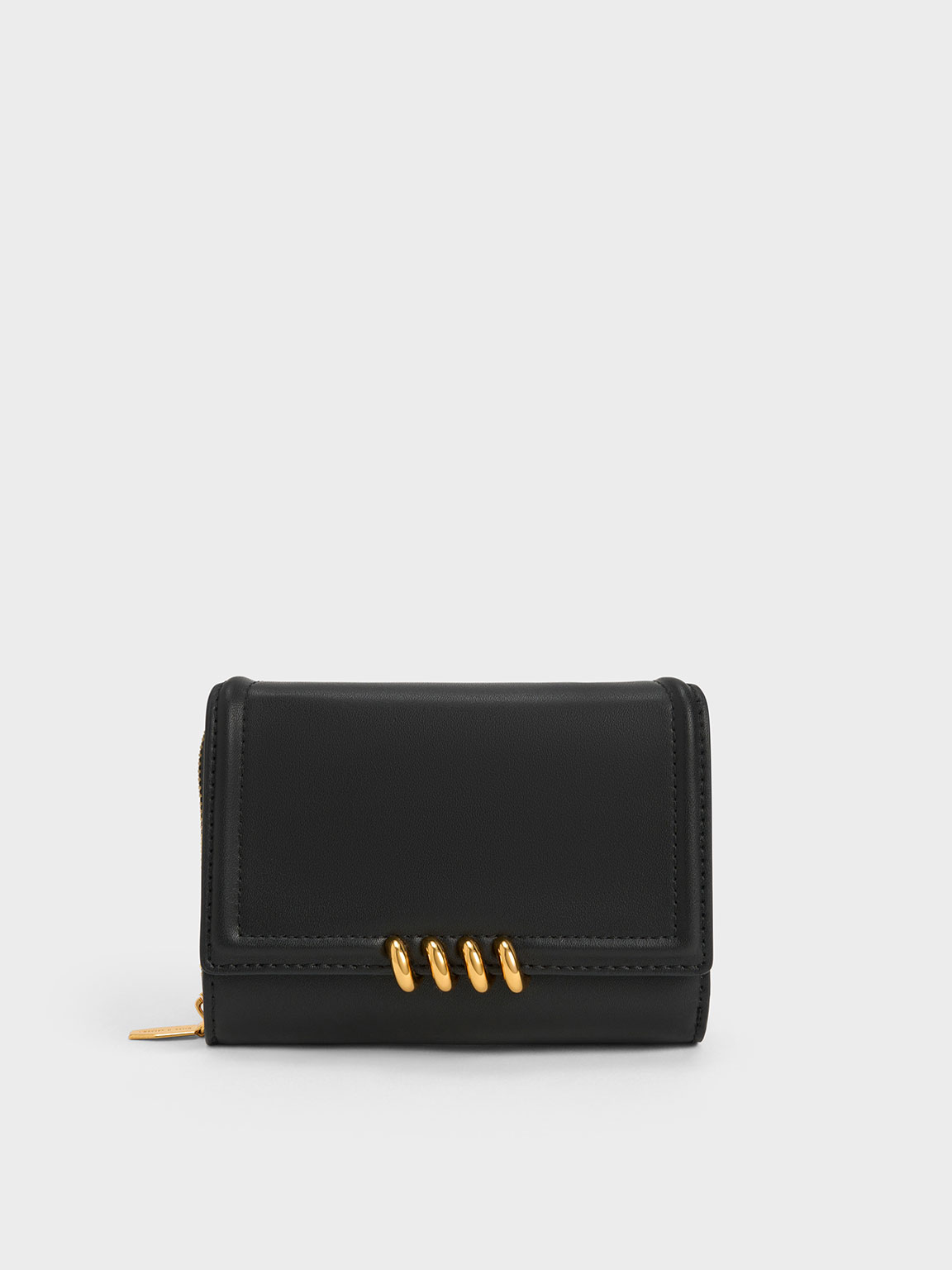 Charles & Keith Osiris Metallic Accent Wallet In Black | ModeSens