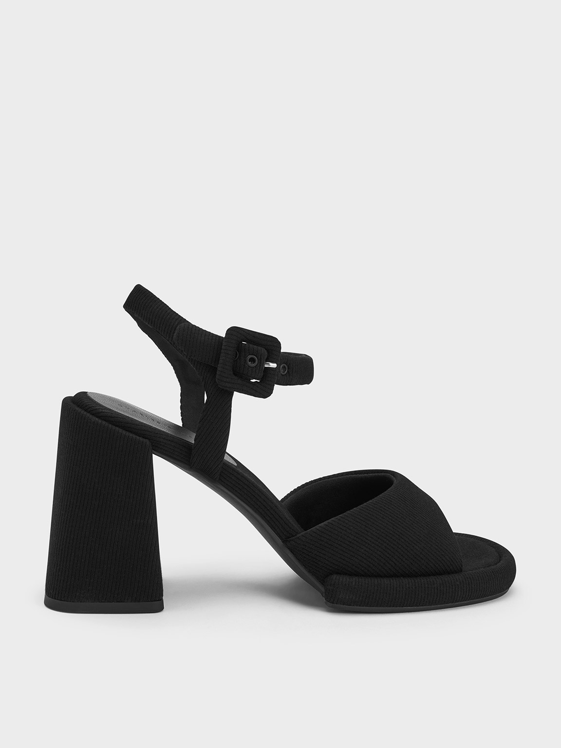 Charles & Keith Woven Trapeze Heel Buckled Sandals In Black