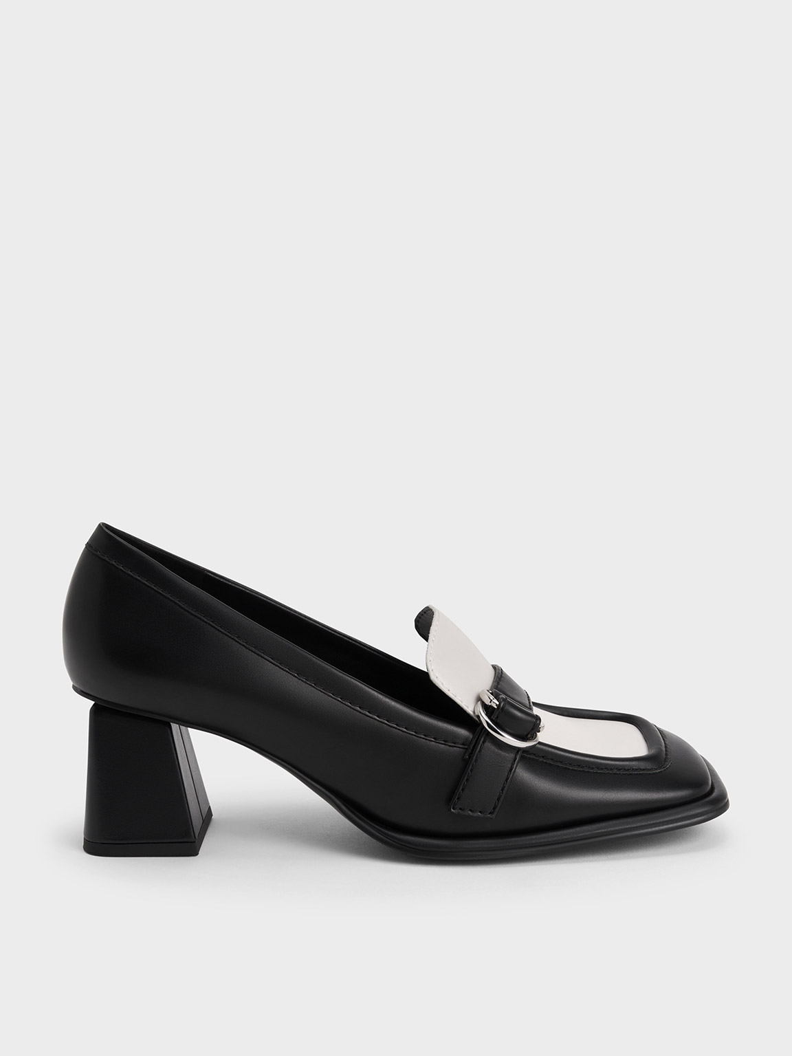 Charles & Keith Metallic Buckle Penny Loafers In Black
