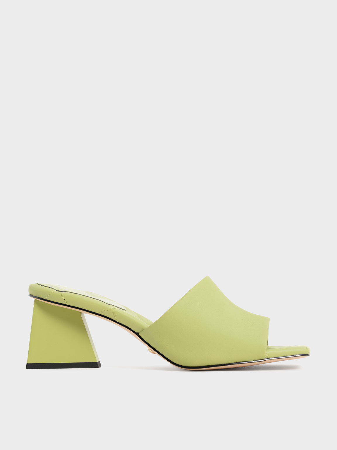 

Leather Trapeze Heel Mules, Green