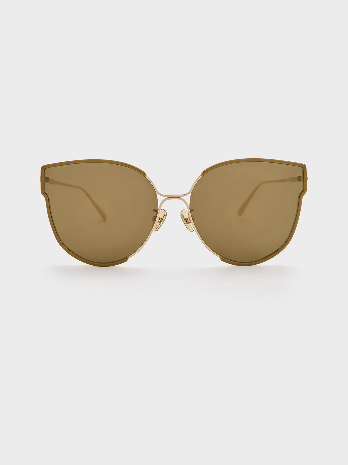 Shop Charles & Keith Thin-rim Butterfly Sunglasses In Khaki