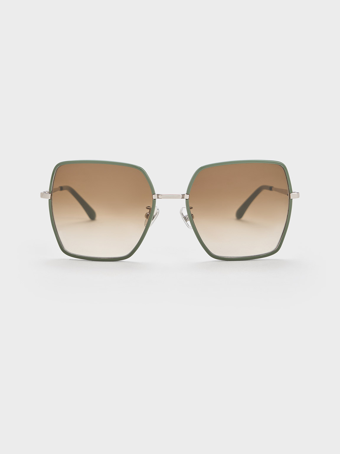 Shop Charles & Keith Recycled Acetate Thin-rim Wide-square Sunglasses In Green