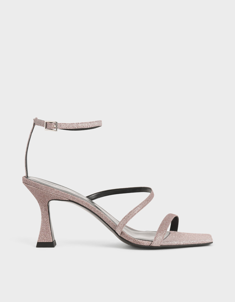 

Glitter Sculptural Heel Sandals, Pink
