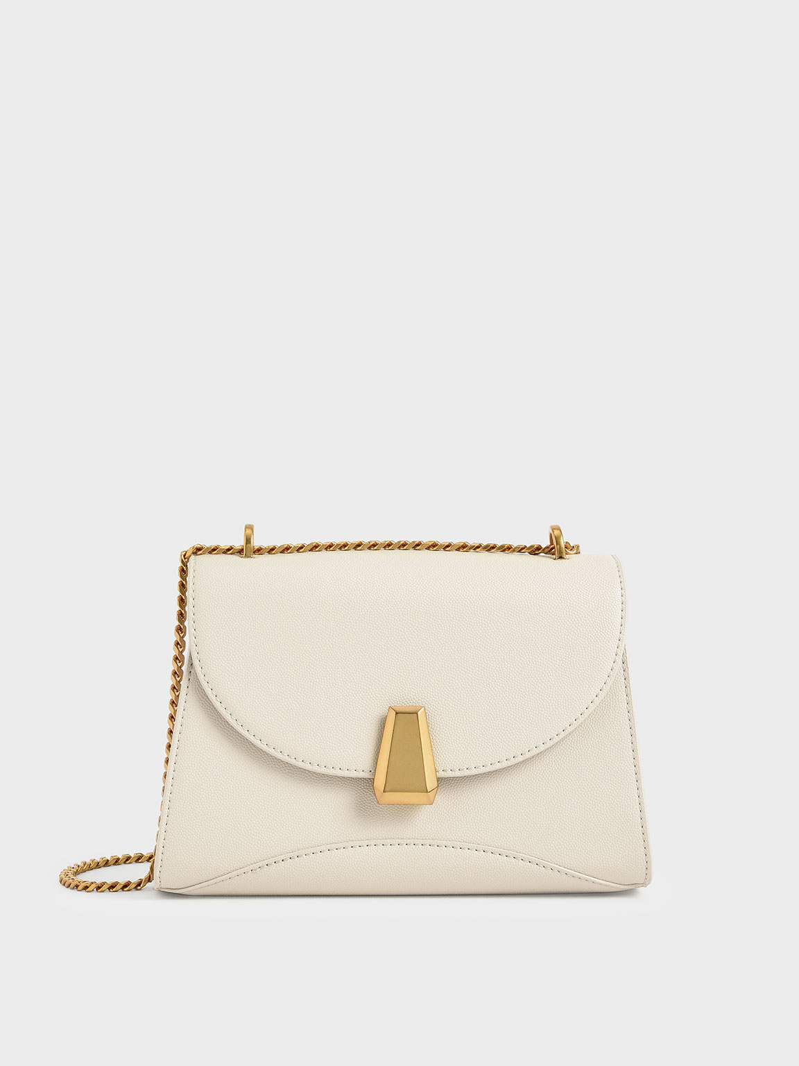 

Metallic Push-Lock Trapeze Shoulder Bag, Cream