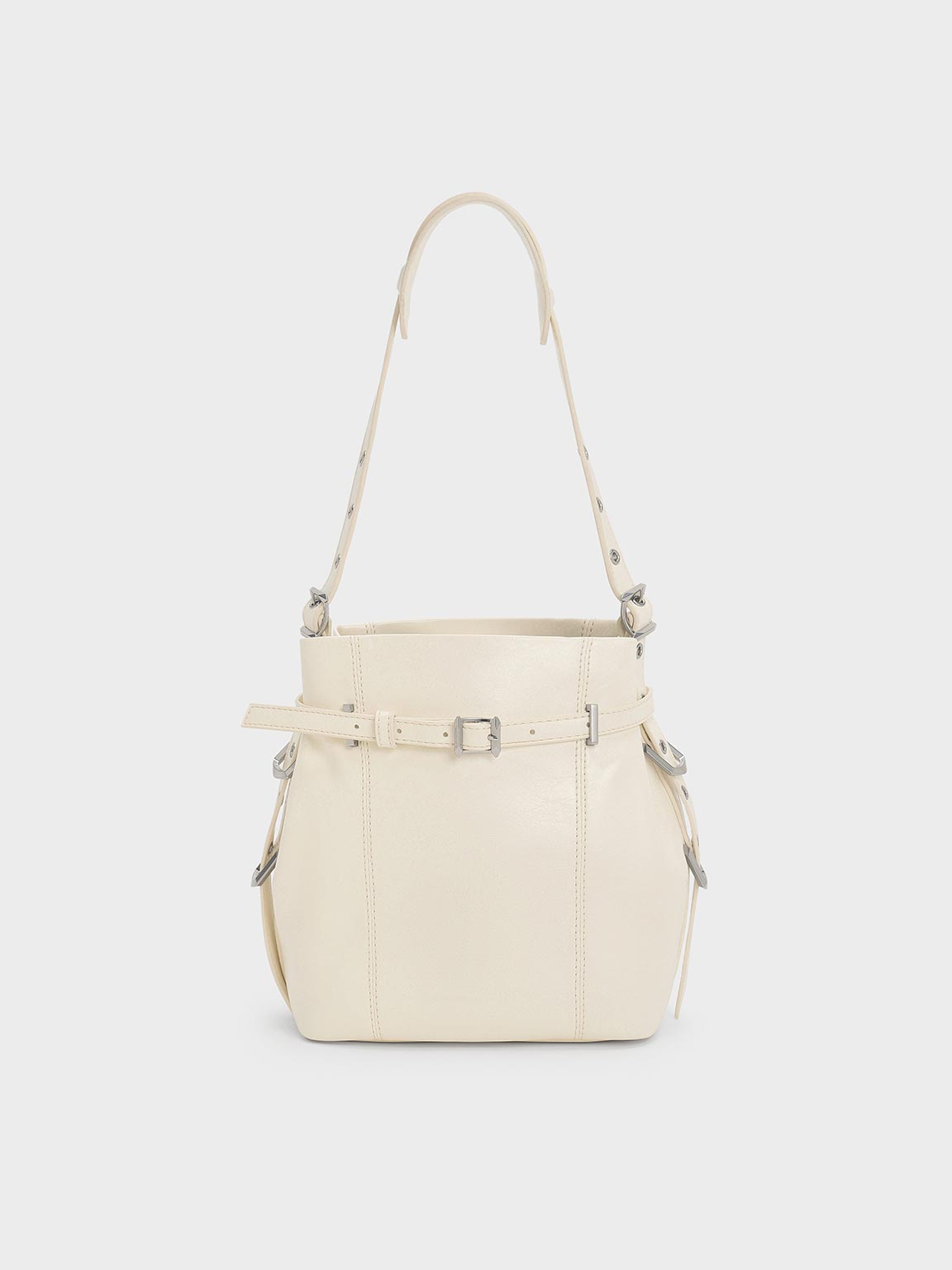 Charles & Keith - Bryna Belted Bucket Bag In Cream