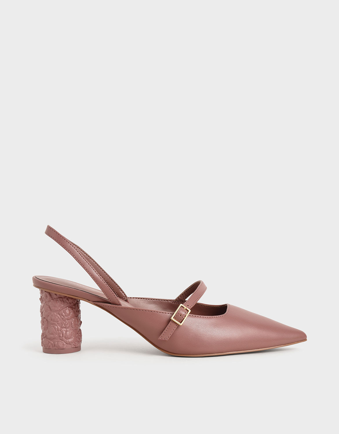 

Embossed Heel Slingback Pumps, Pink