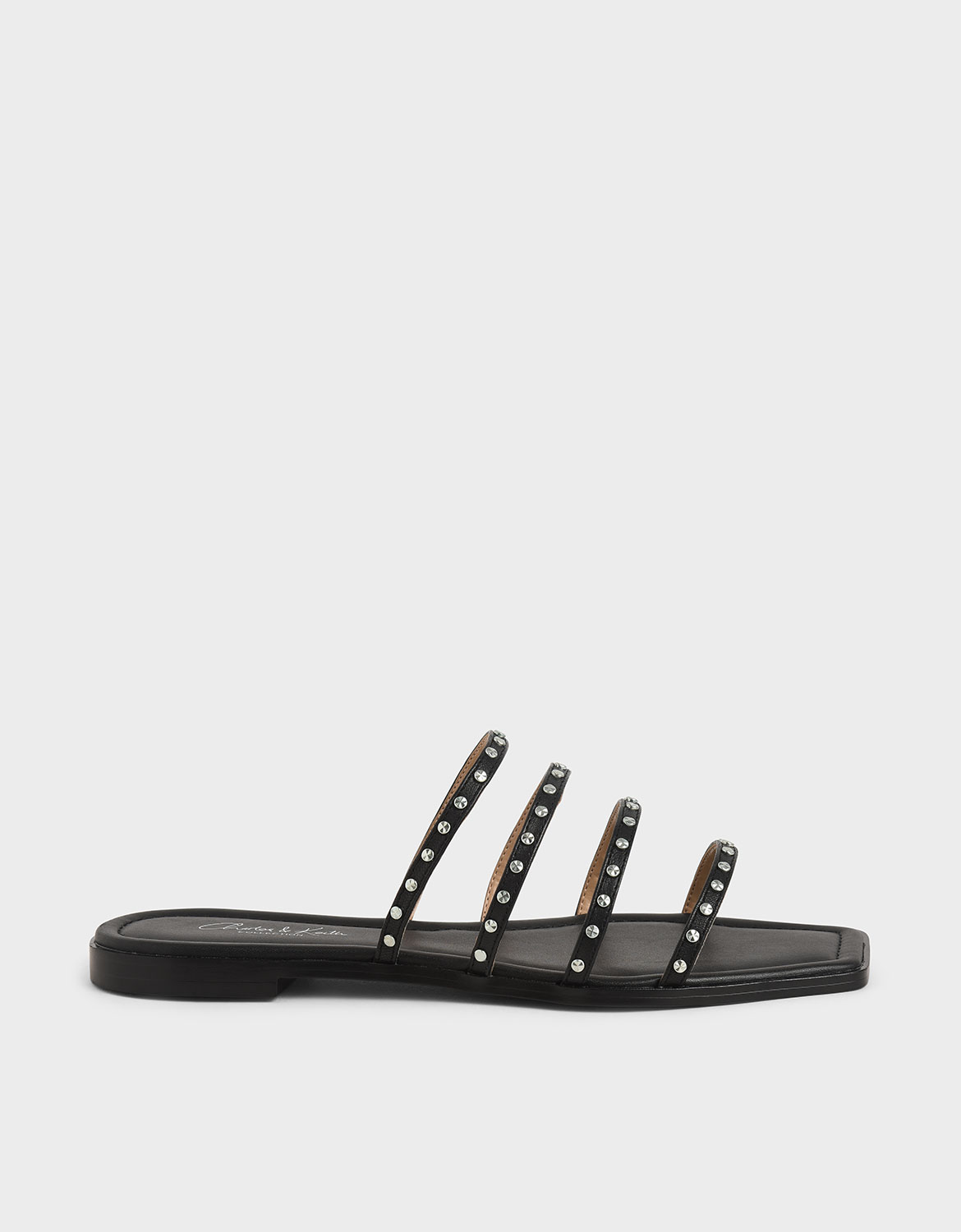 

Studded Leather Flat Sandals, Black