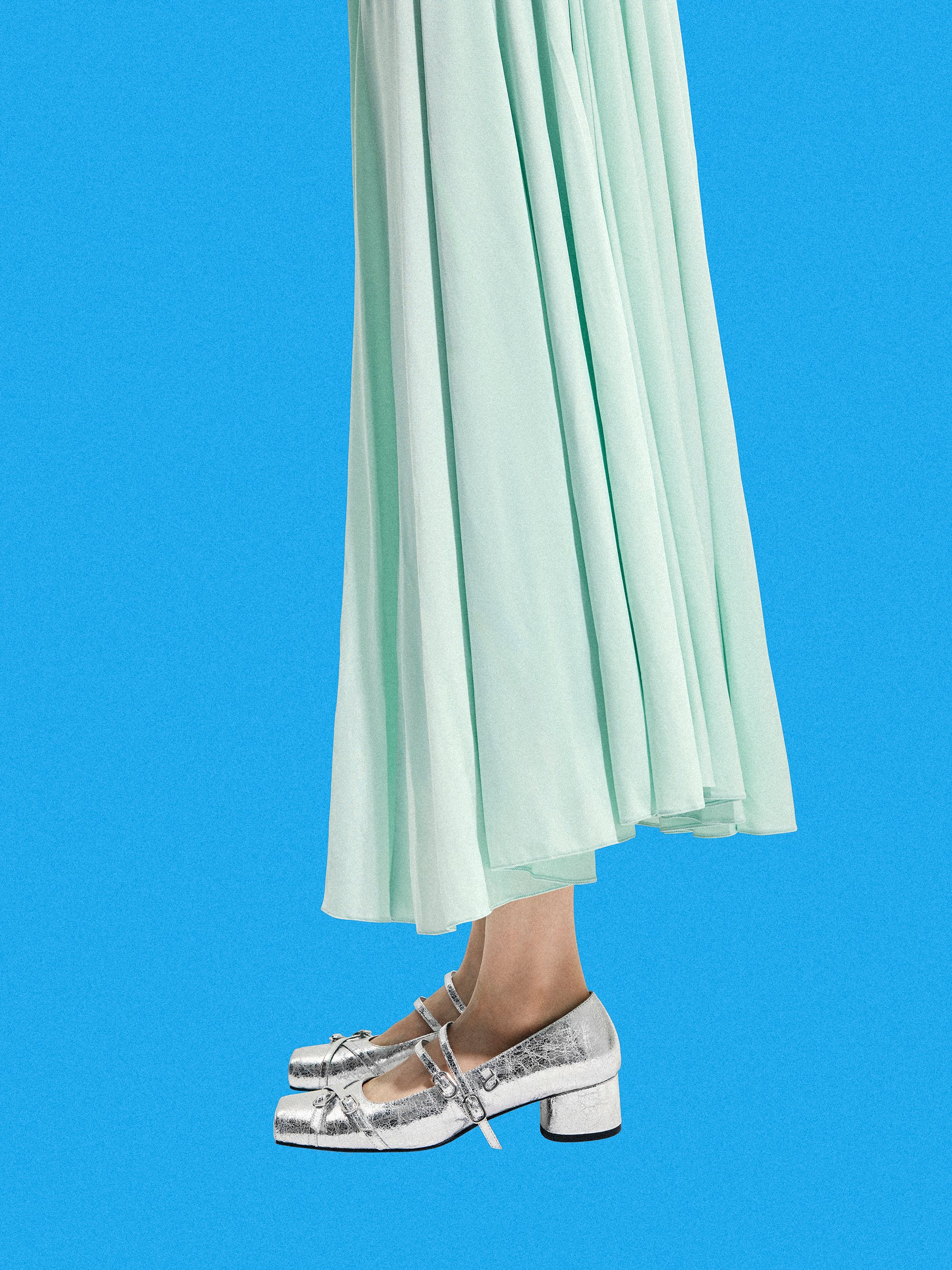 Janis Metallic Crinkle-Effect Double-Strap Mary Jane Pumps, Silver, hi-res