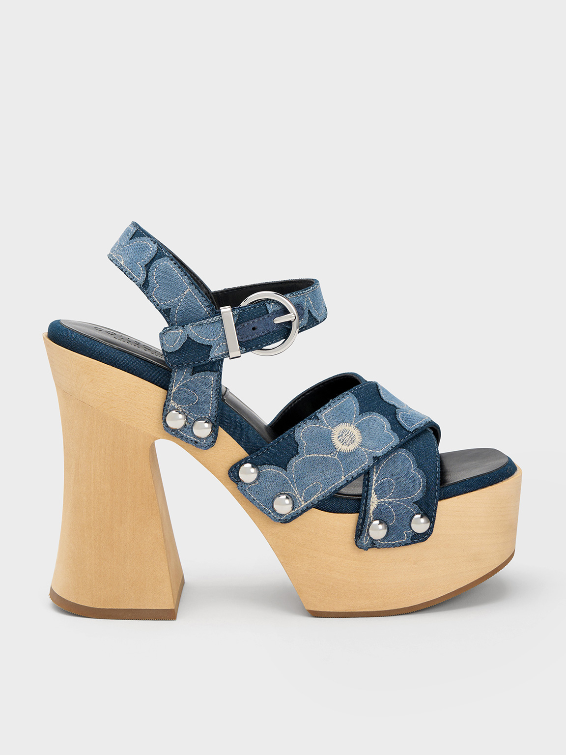 Charles & Keith Tabitha Floral Denim Crossover Sandals In Blue