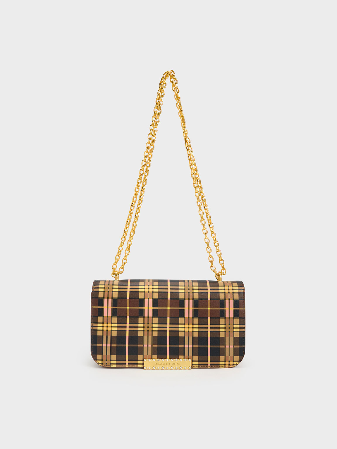 Printed Leather Chain Strap Bag
