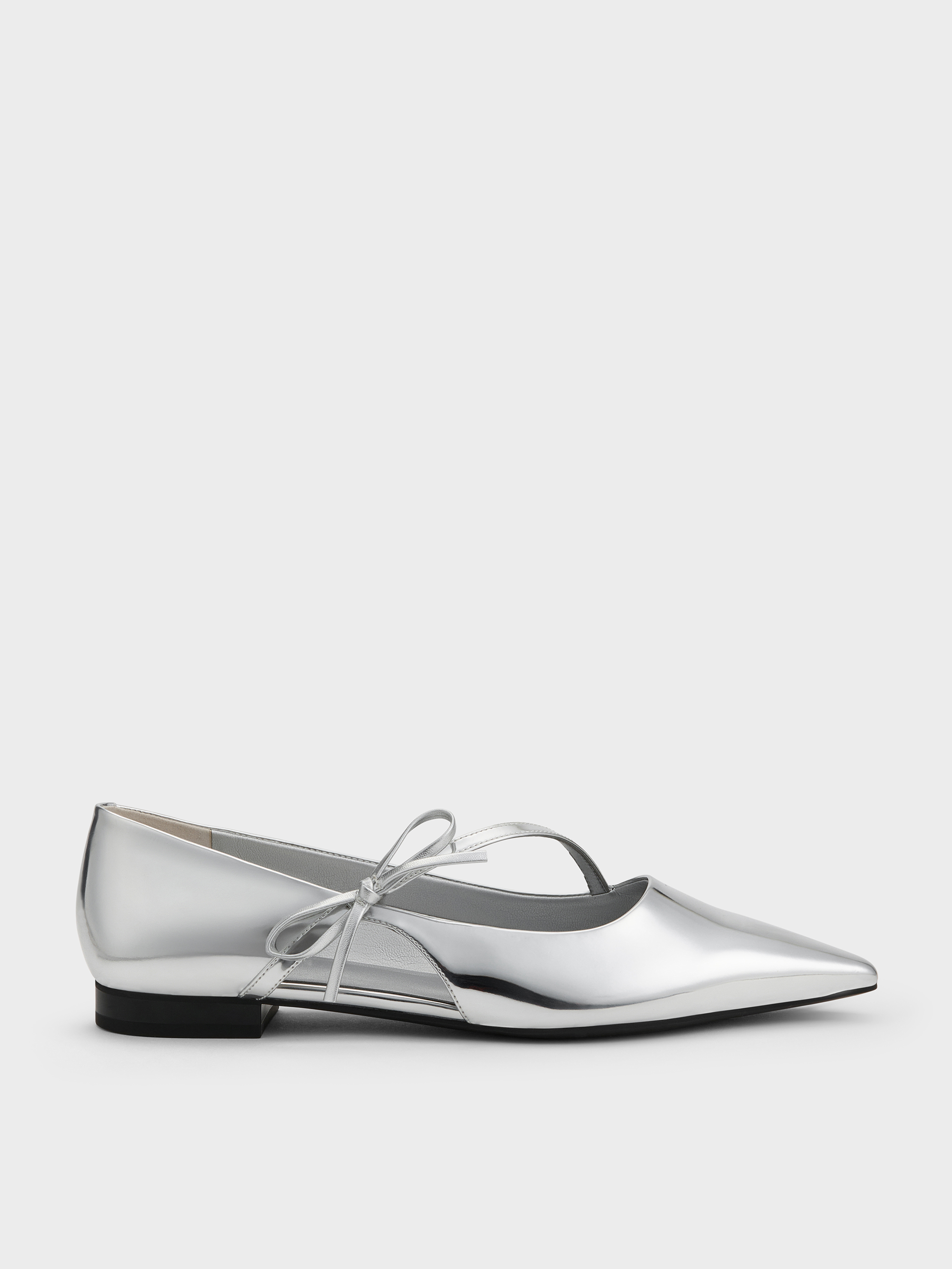 Charles & Keith - Metallic Pointed-toe Bow-strap Flats