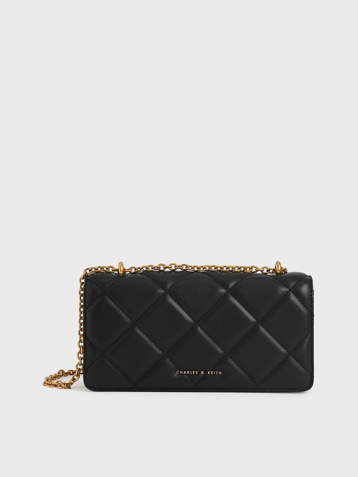 

Chain Handle Quilted Long Wallet, Black