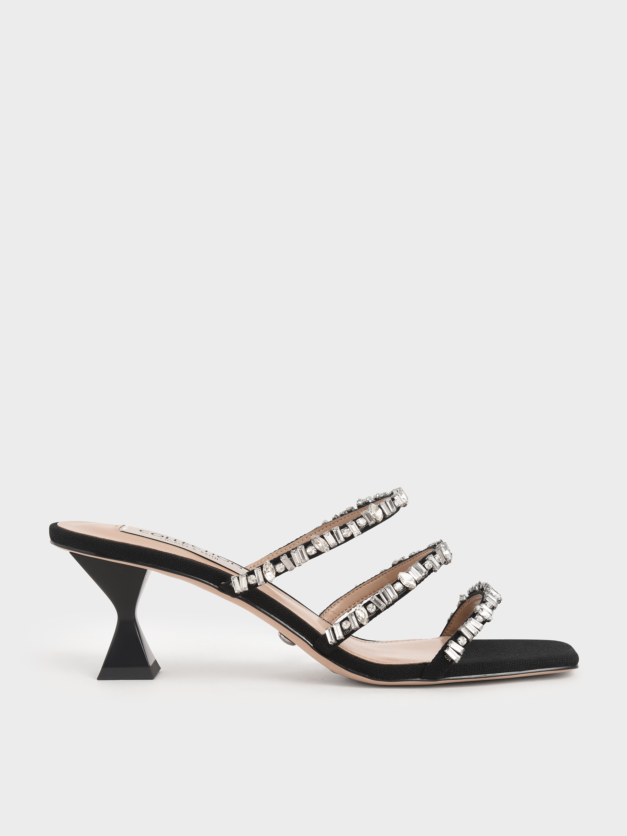 

Canvas Gem-Embellished Mules, Black