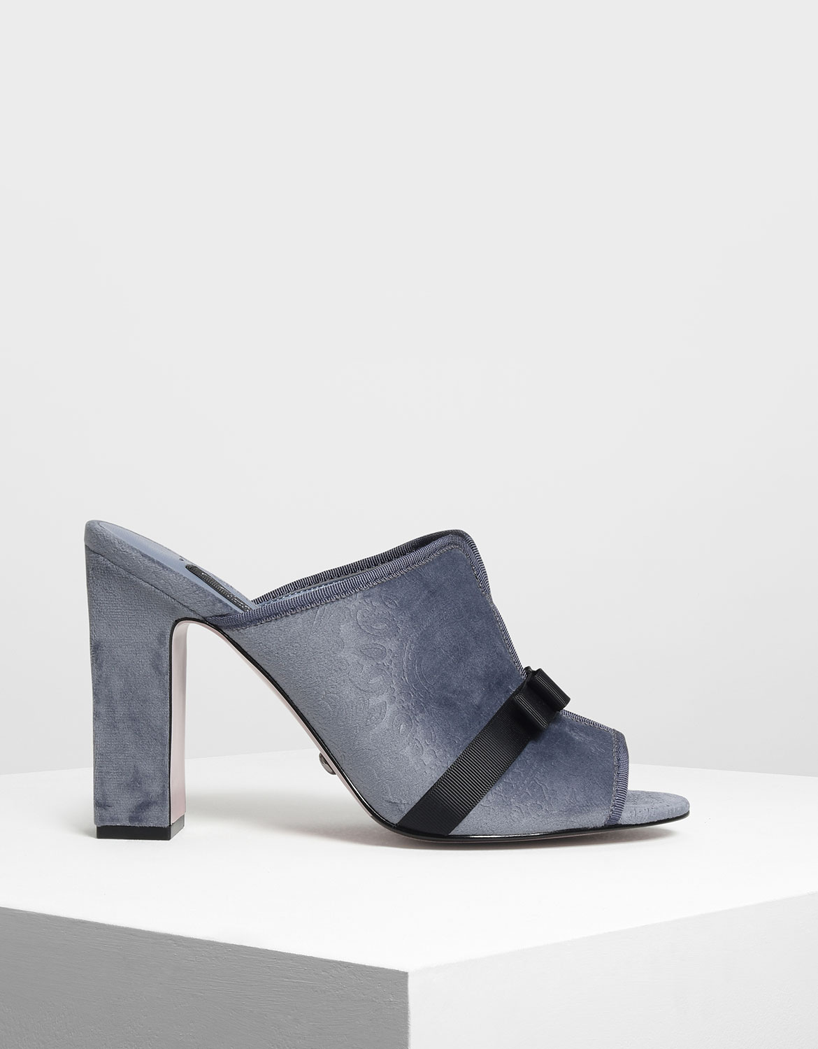 

Bow Detail Velvet Mules, Light blue