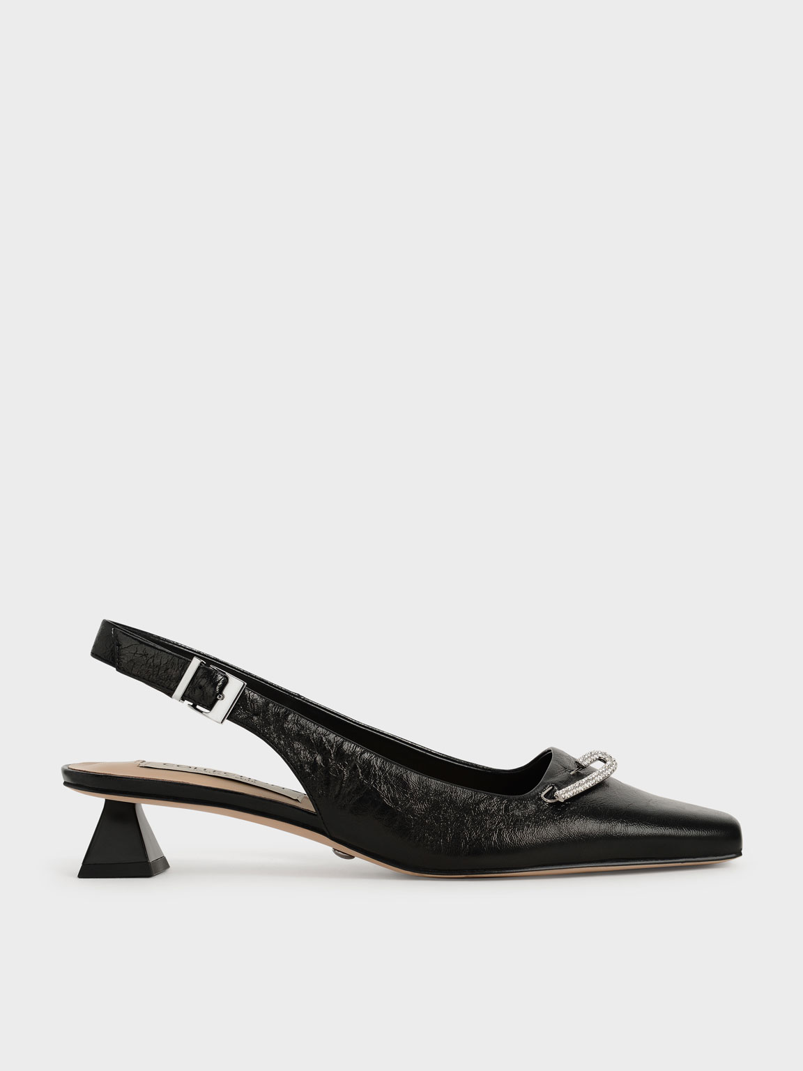 

Gem-Embellished Leather Slingback Court Shoes, Black