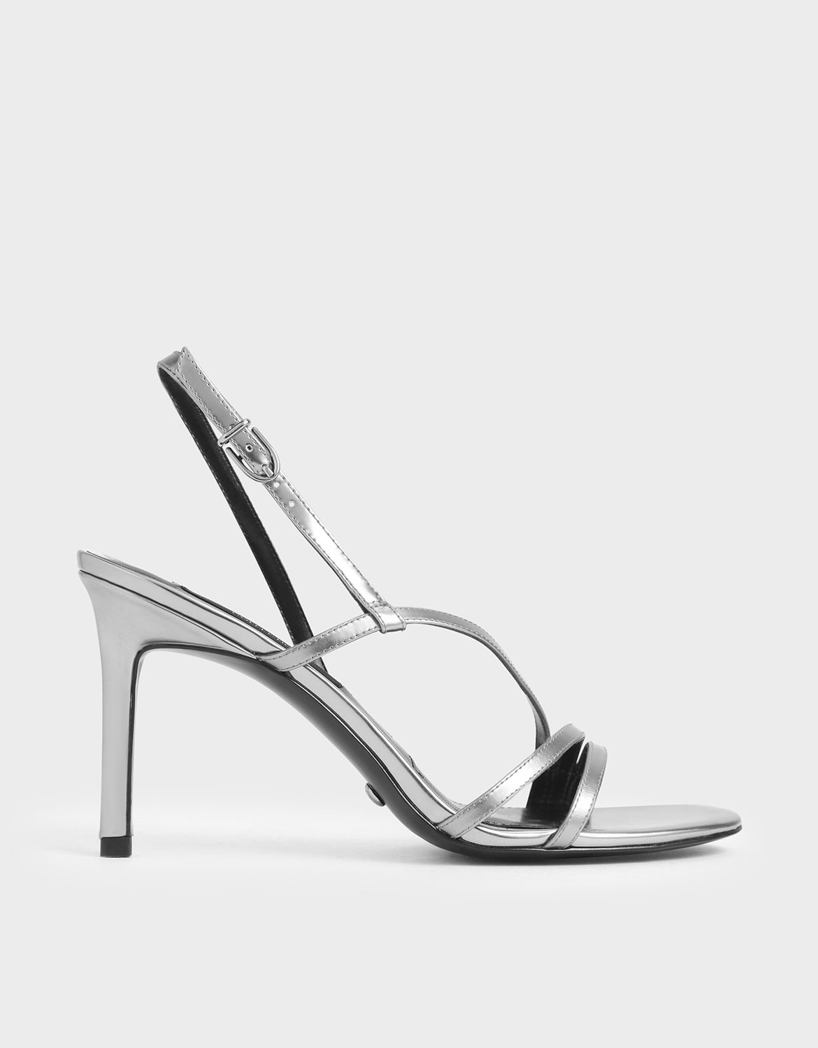 

Mirror Metallic Leather Strappy Heeled Sandals, Silver