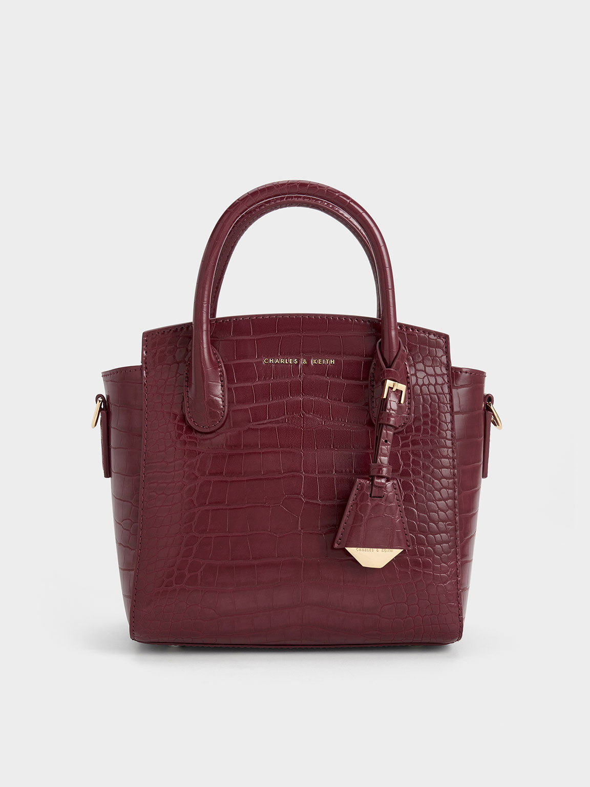 Croc-Effect Trapeze Structured Tote Bag