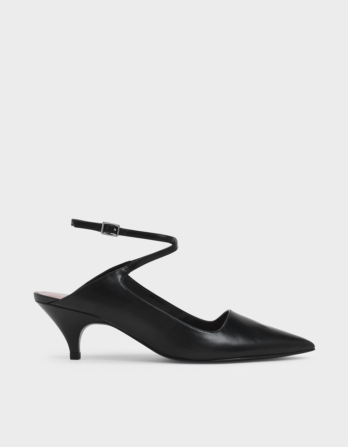 

Criss Cross Ankle Strap Kitten Heel Pumps, Black