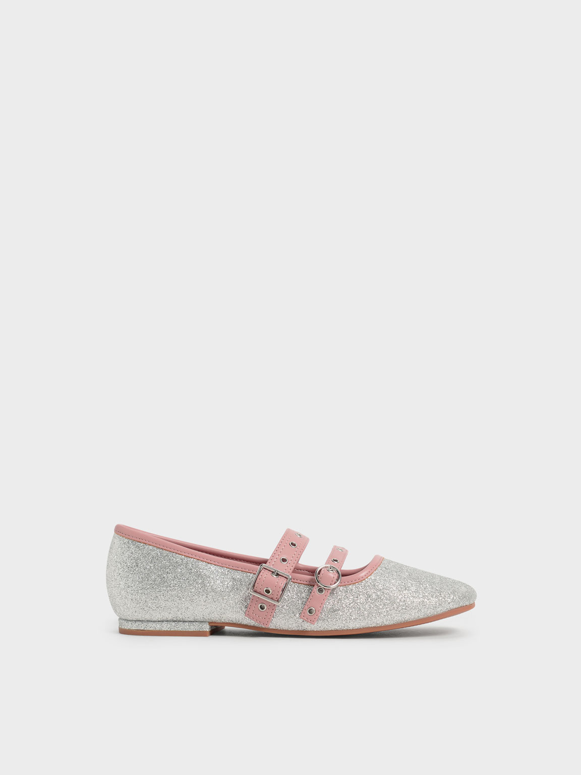 

Girls' Glitter Grommet Strap Mary Janes, Silver
