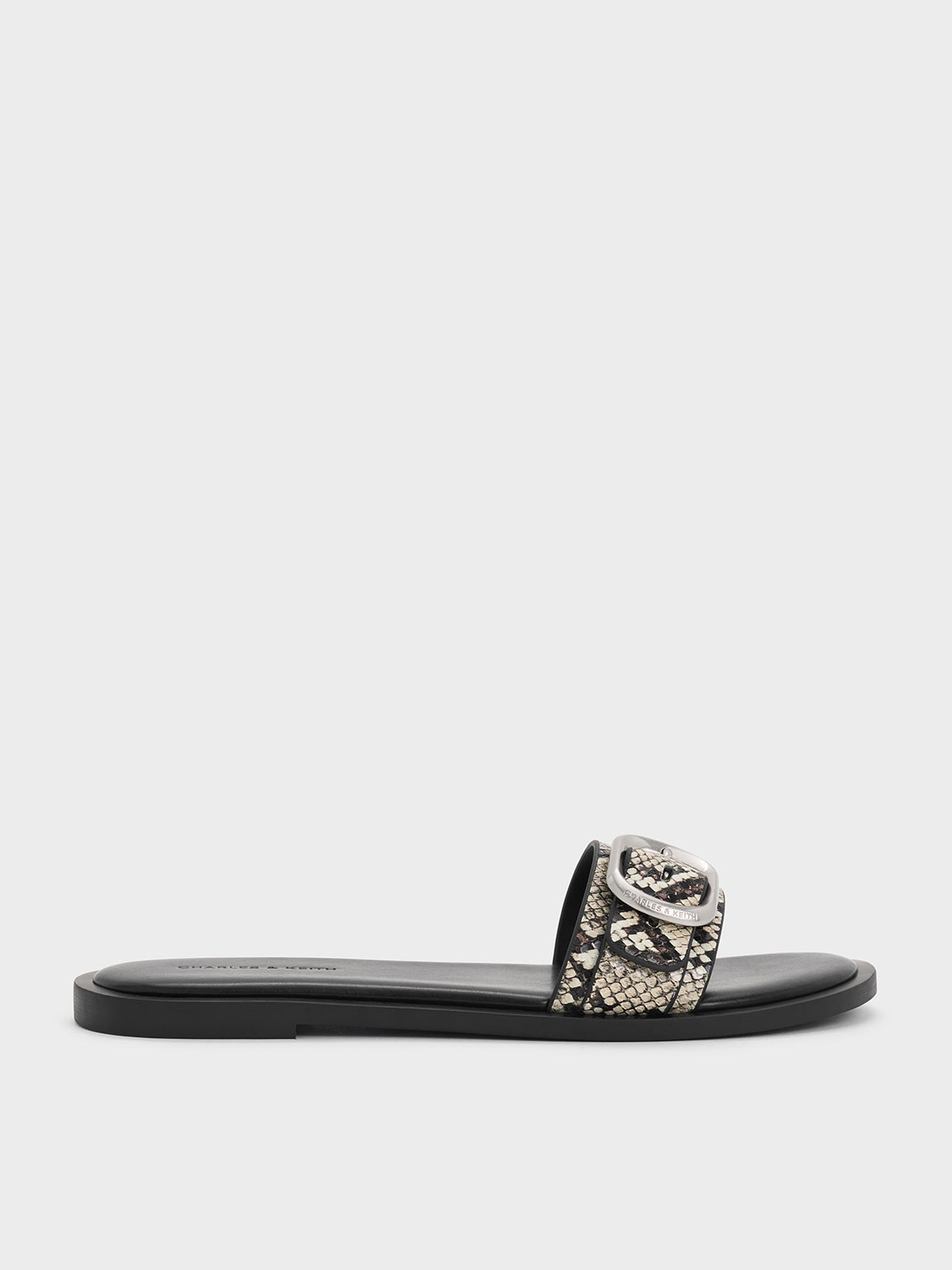 CHARLES & KEITH CHARLES & KEITH - SNAKE-PRINT BUCKLE-STRAP SLIDE SANDALS