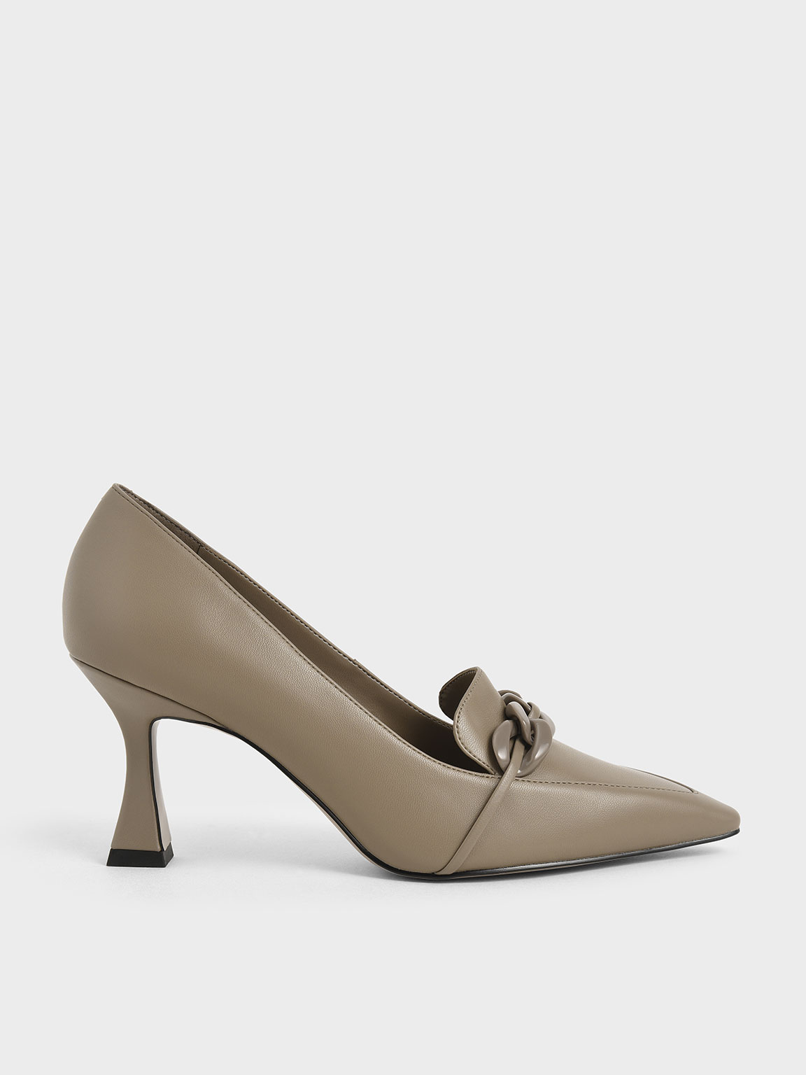 

Chain-Embellished Loafer Pumps, Taupe