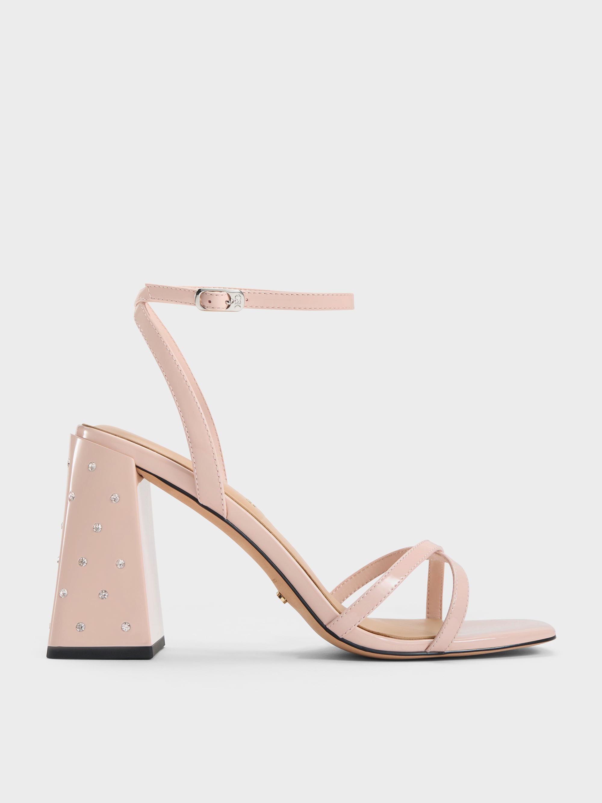 Charles & Keith - Emmaline Patent Leather Crystal Crossover Sandals In Pink