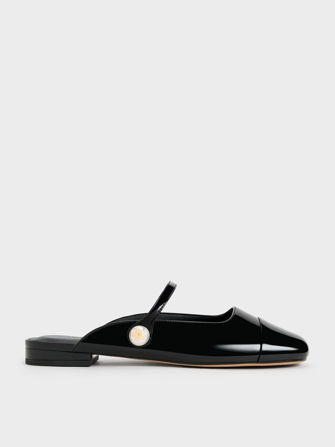 Charles & Keith - Aeryn Patent Pearl Embellished Flat Mules Charles & Keith - Aeryn Patent Pearl Embellished Flat Mules