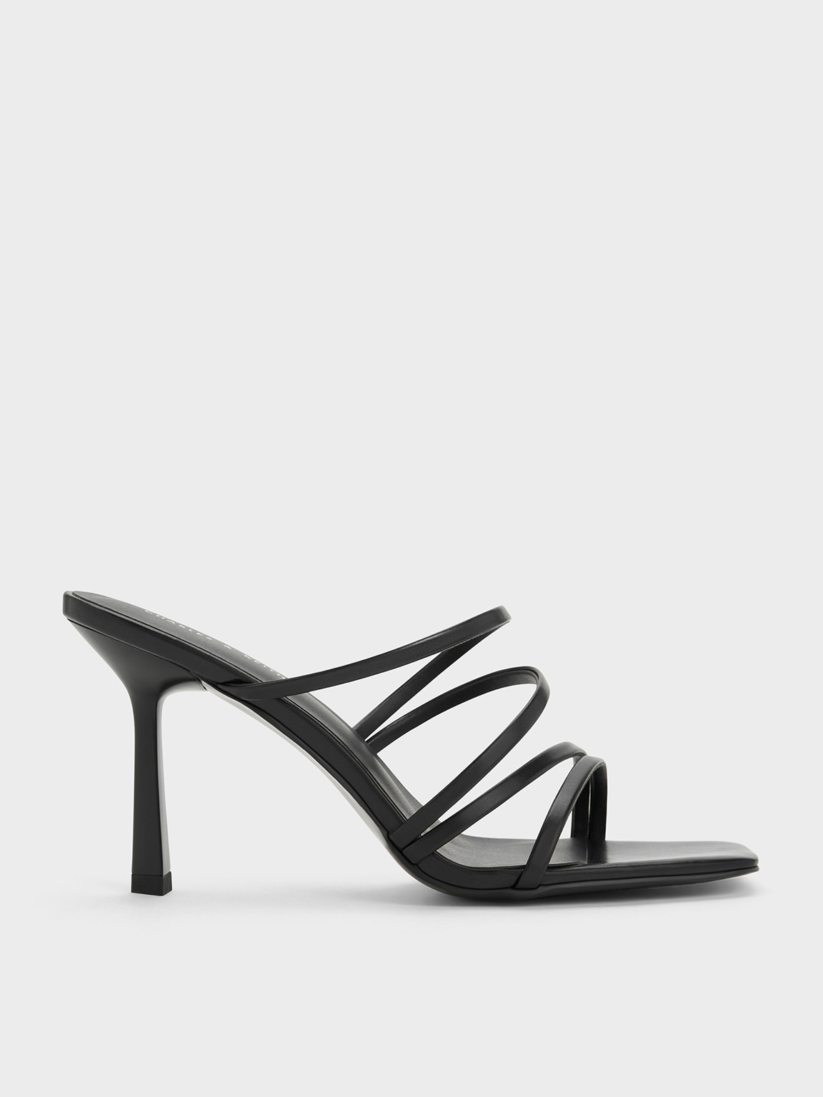Charles & Keith Asymmetric Square-toe Heeled Mules In Black