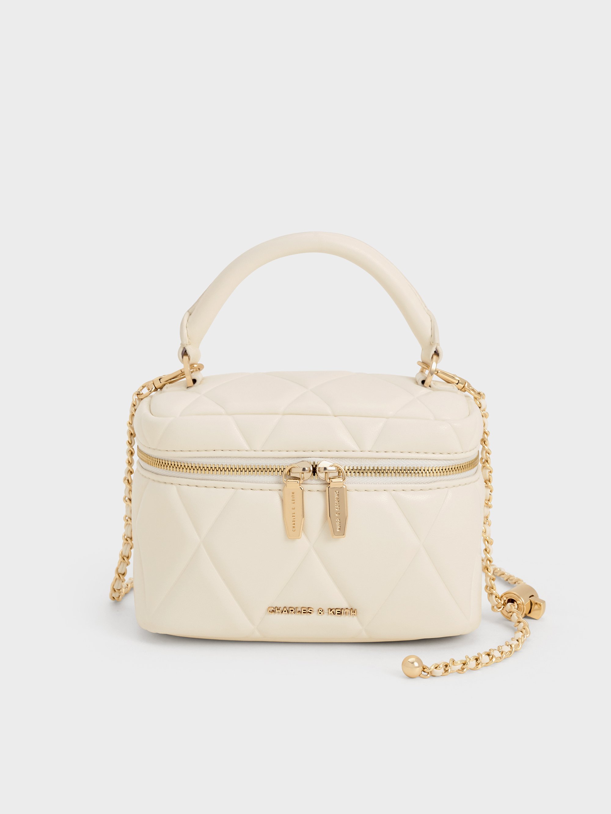 Charles & Keith - Arwen Quilted Top Handle Vanity Bag In Cream