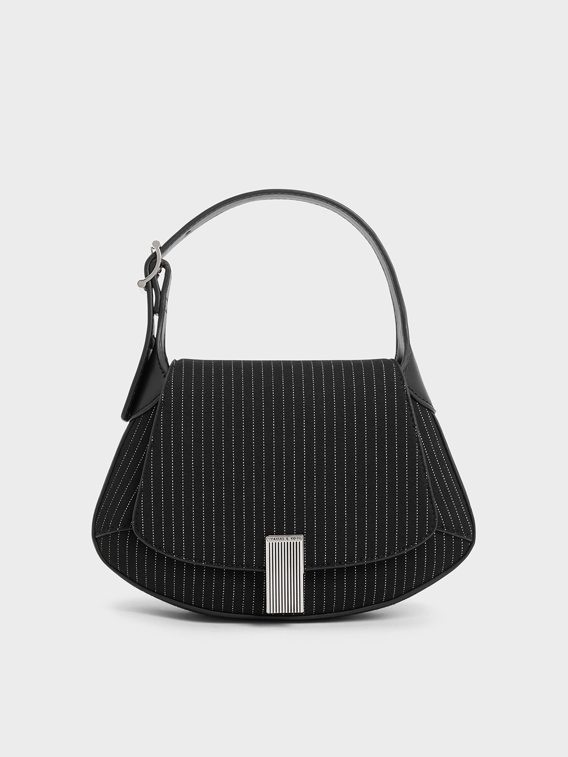Striped Metallic-Accent Curved Top Handle Bag