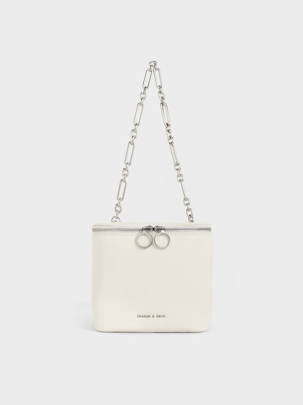 Charles & Keith Cyrus Boxy Chain-handle Bag In Cream