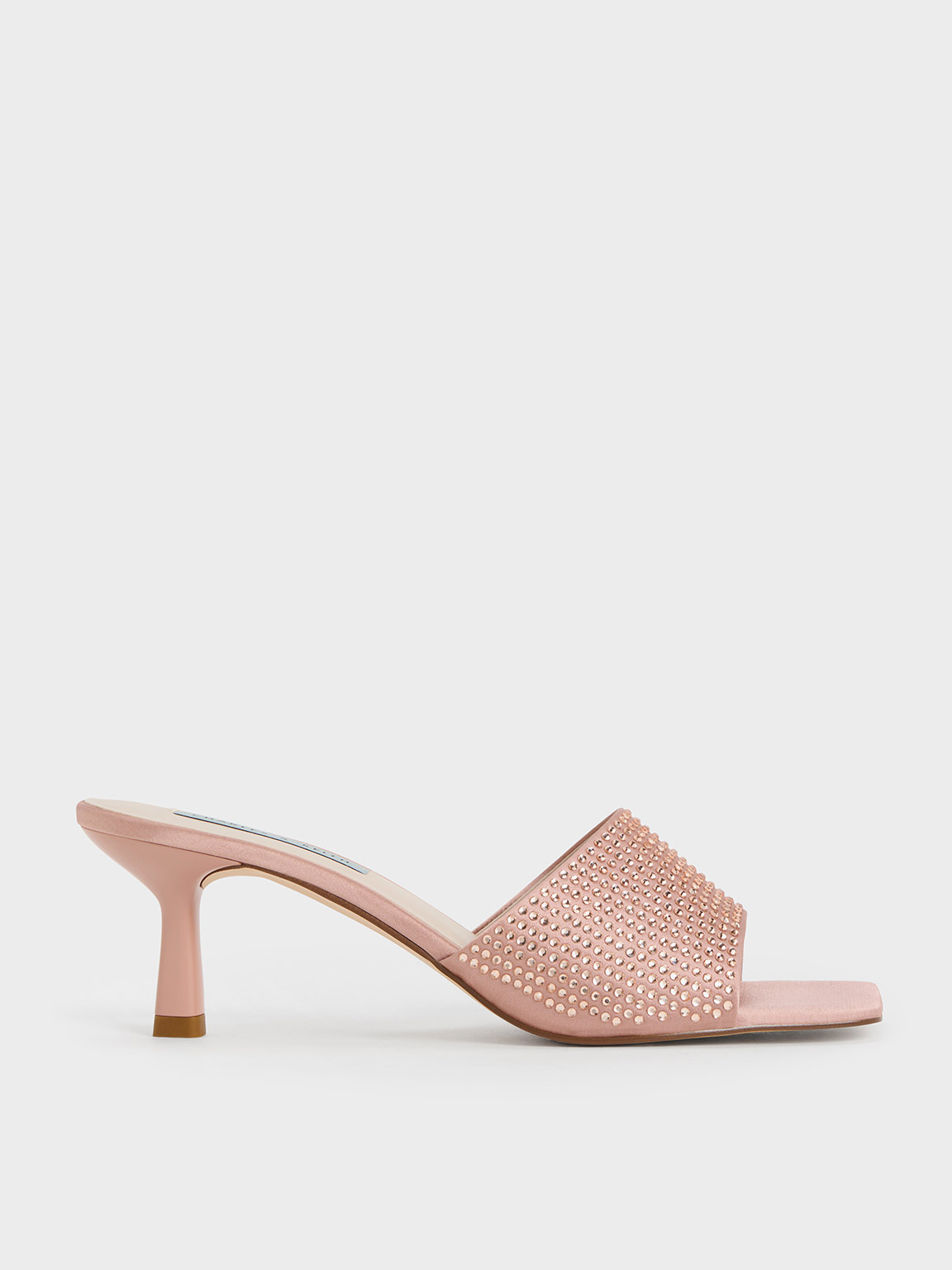 Charles & Keith Recycled Polyester Crystal-embellished Heeled Mules In Nude
