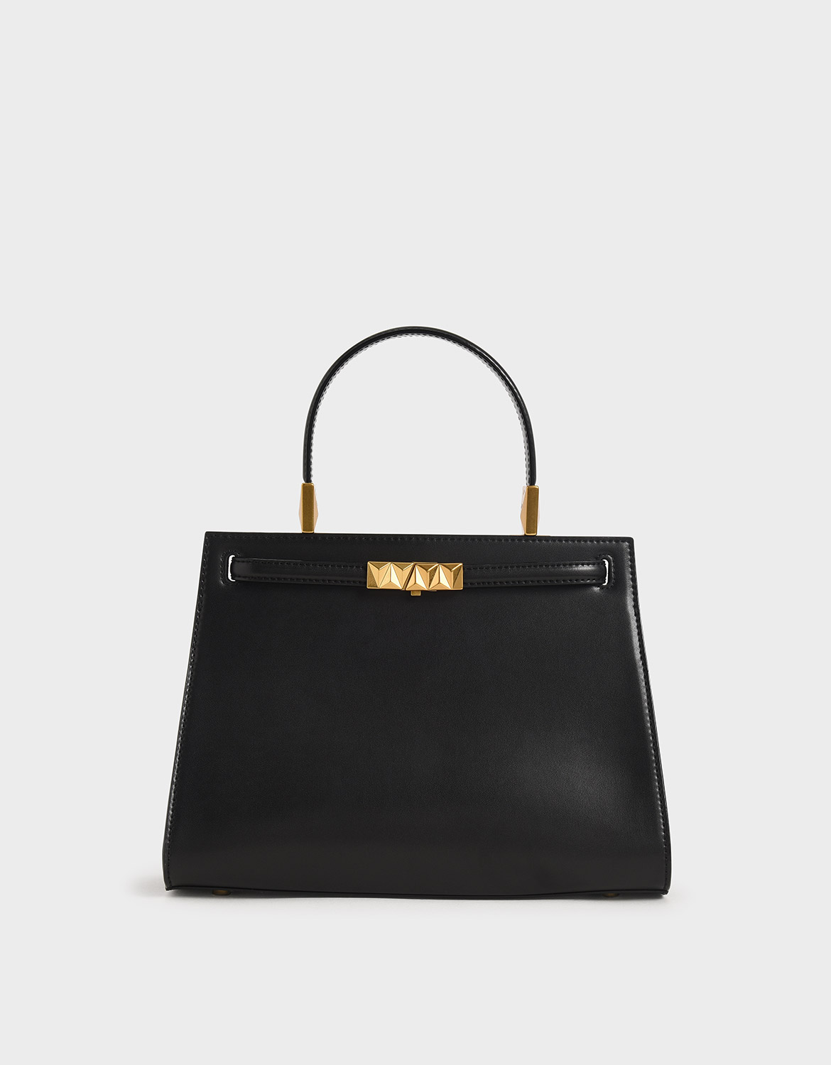 

Metallic Push-Lock Trapeze Bag, Black