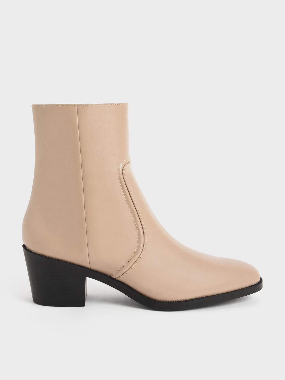 Sand Slant Heel Ankle Boots | CHARLES & KEITH UK