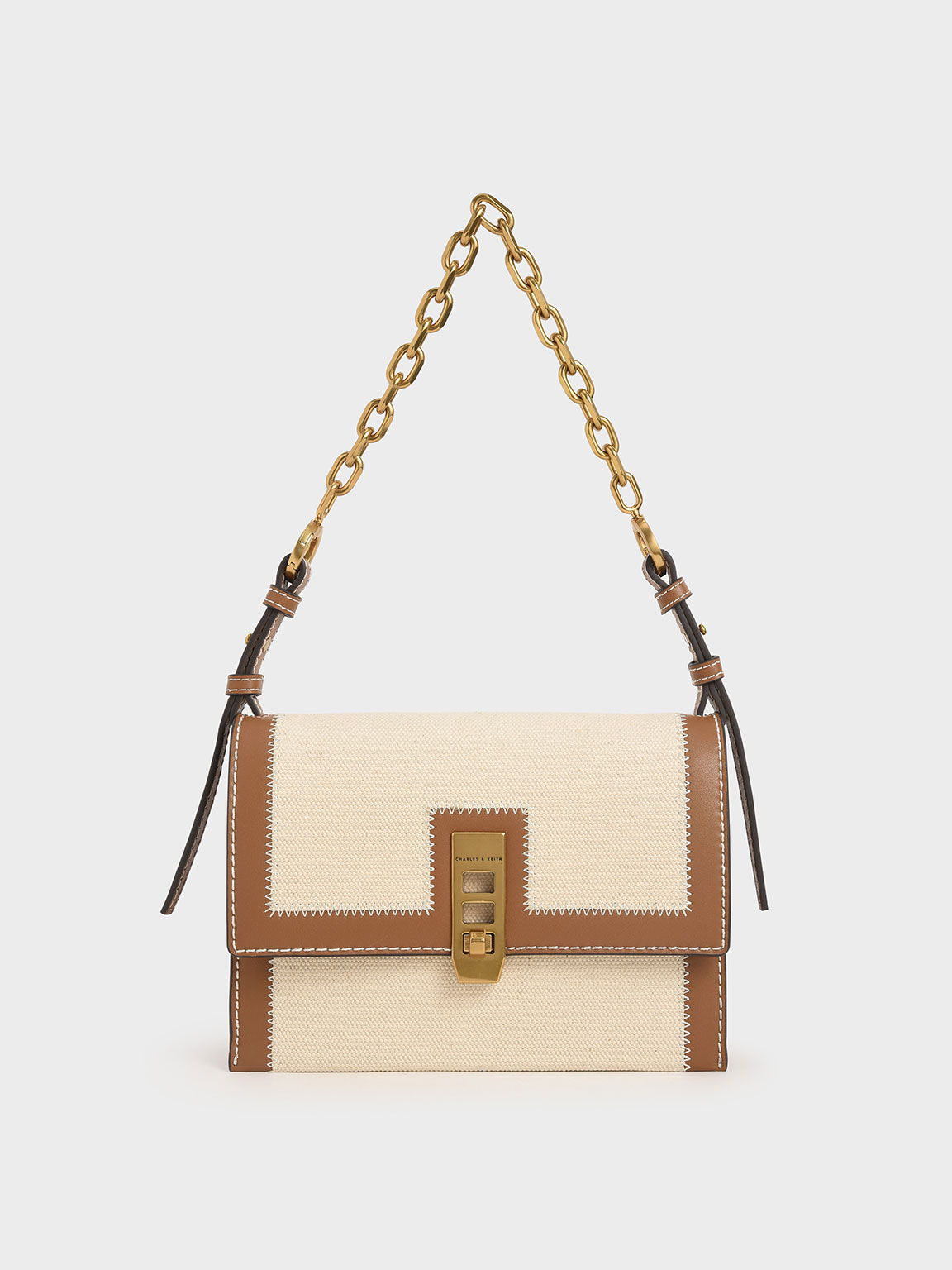 

Canvas Turn-Lock Chain Handle Bag, Ivory