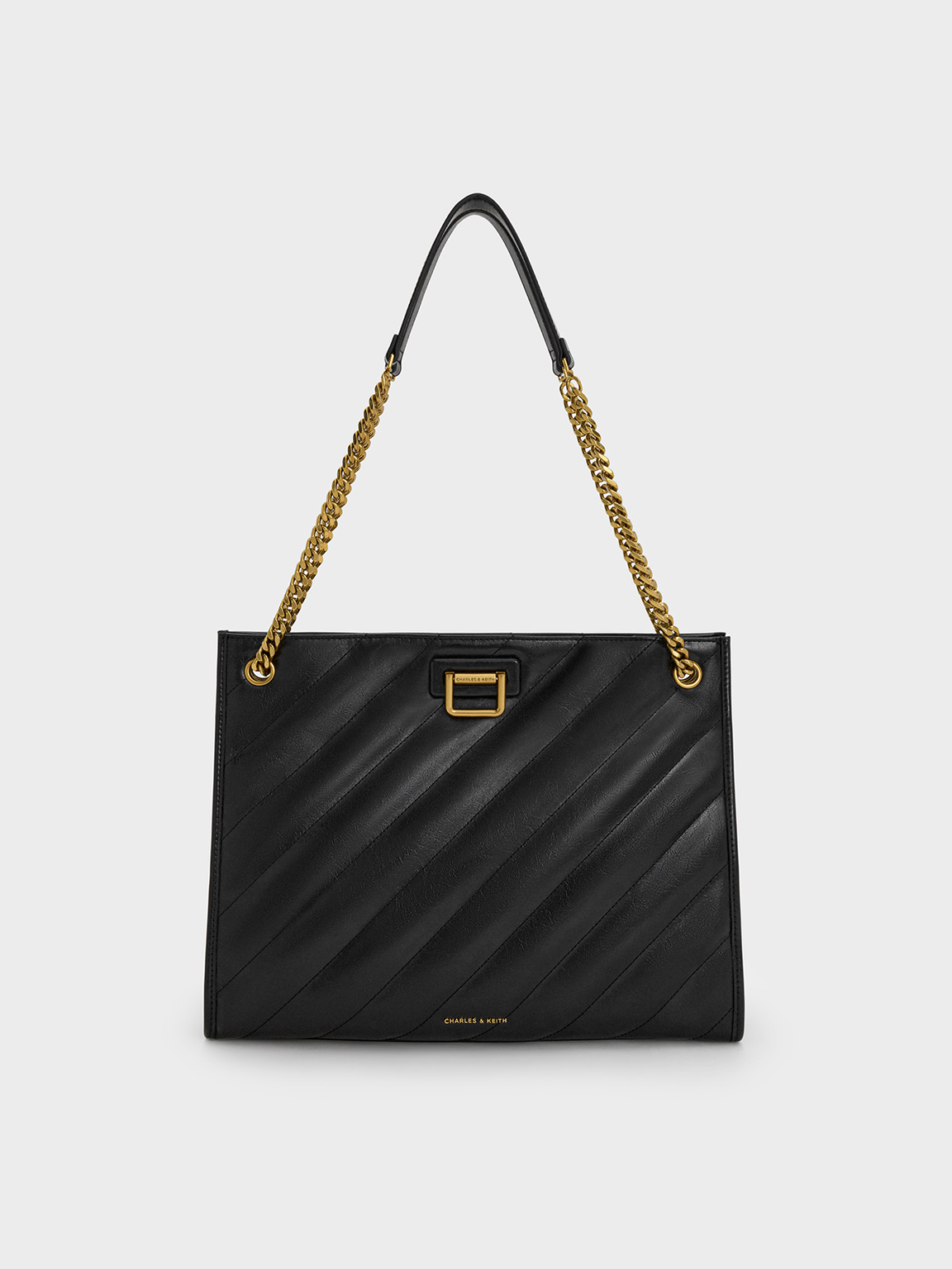 Charles & Keith - Neva Panelled Chain-strap Tote Bag In Black