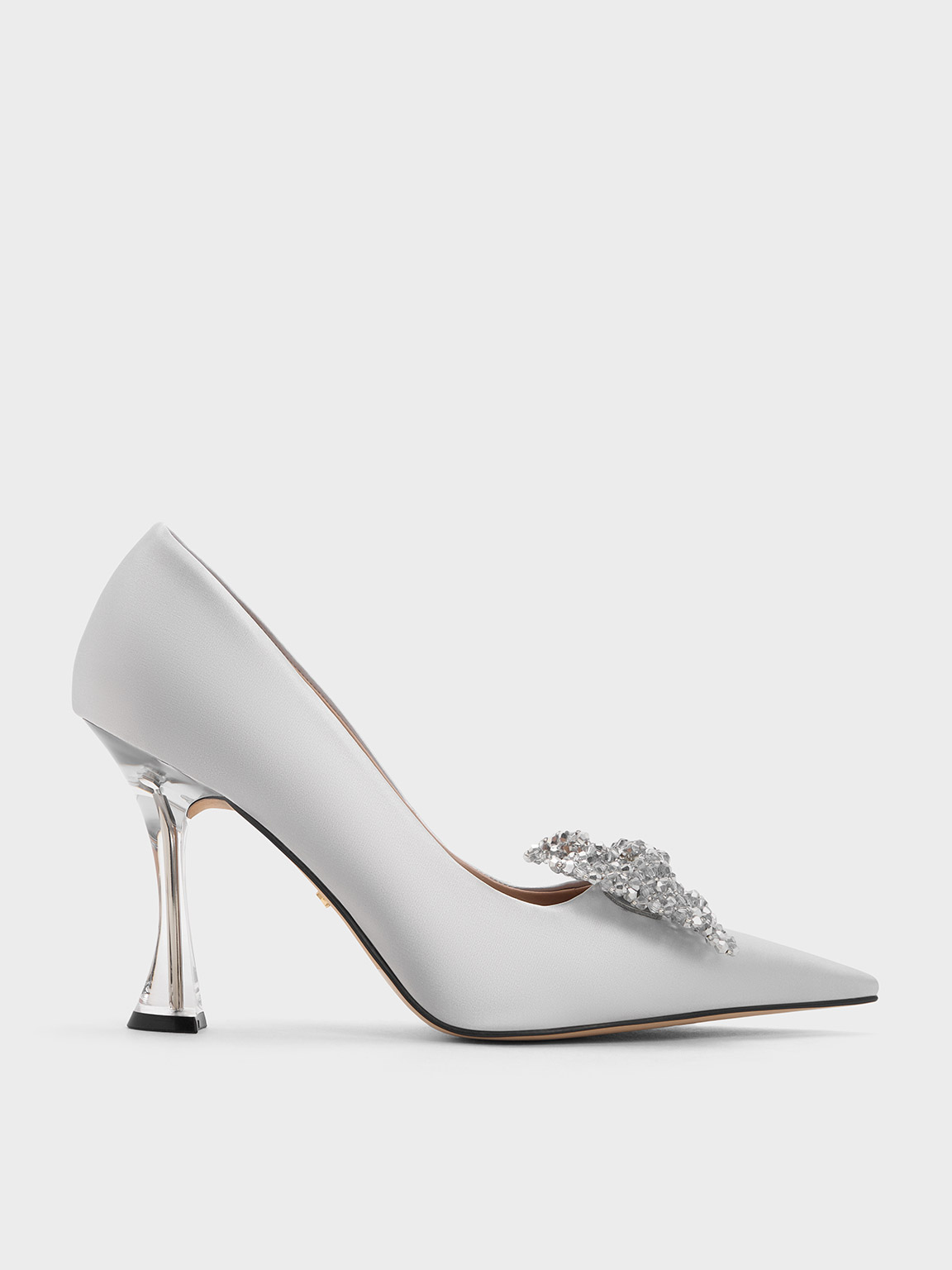 Shop Charles & Keith - Recycled Polyester Beaded Bow Pumps In Silver