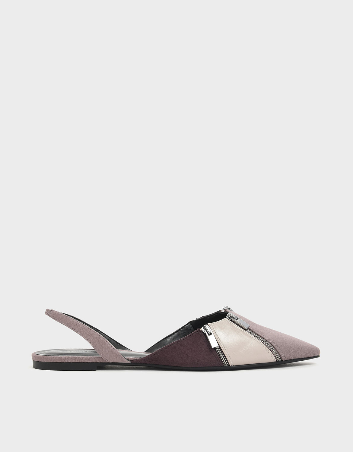 

Multicolour Zip Detail Pointed Toe Textured Slingback Flats, Multi