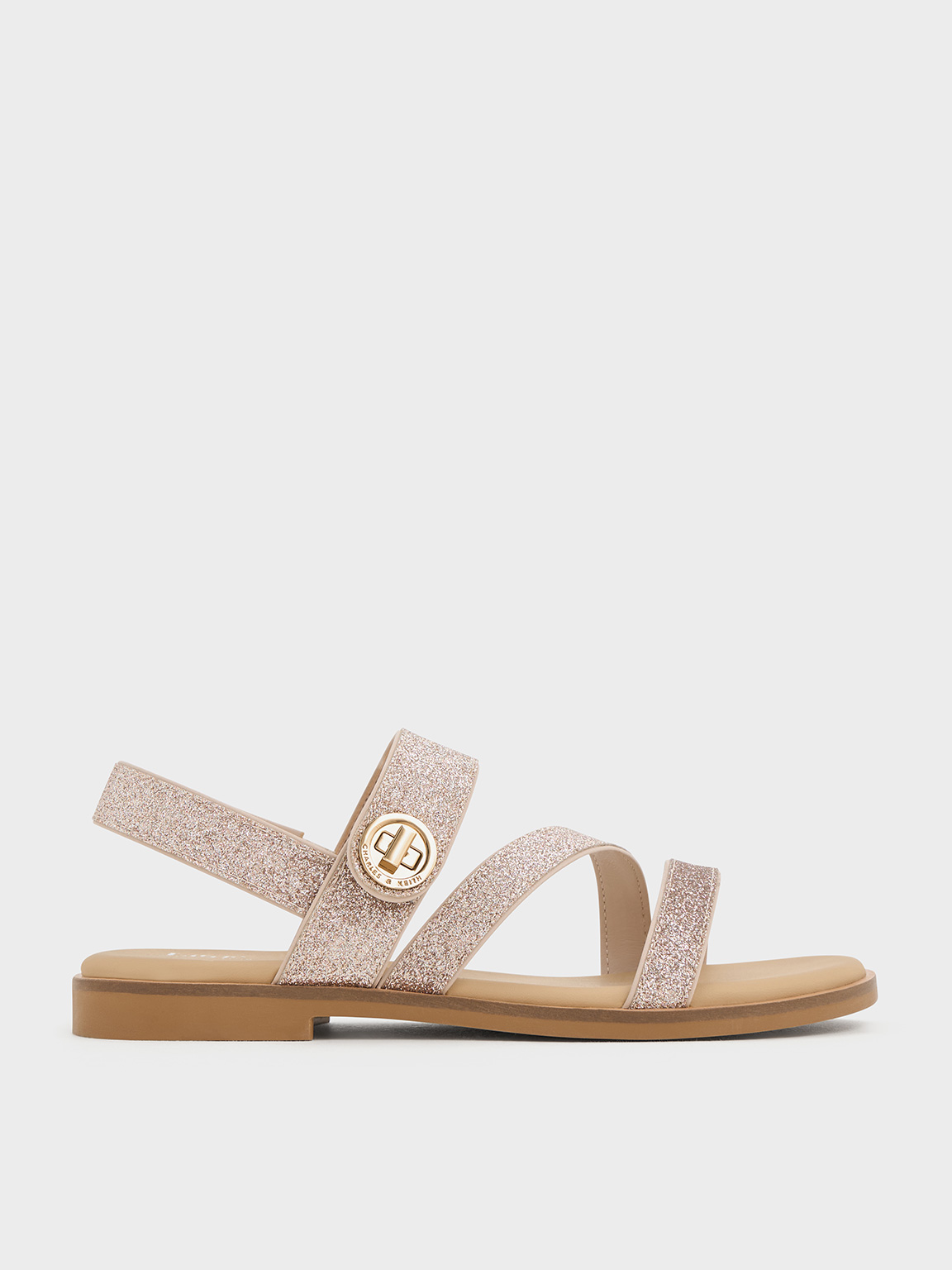 

Girls' Glittered Metallic Buckle Sandals, Silver