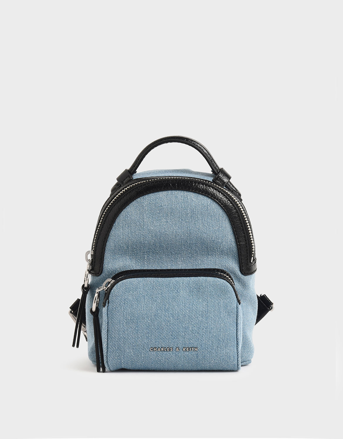 

Mini Denim Double Zip Backpack, Denim blue