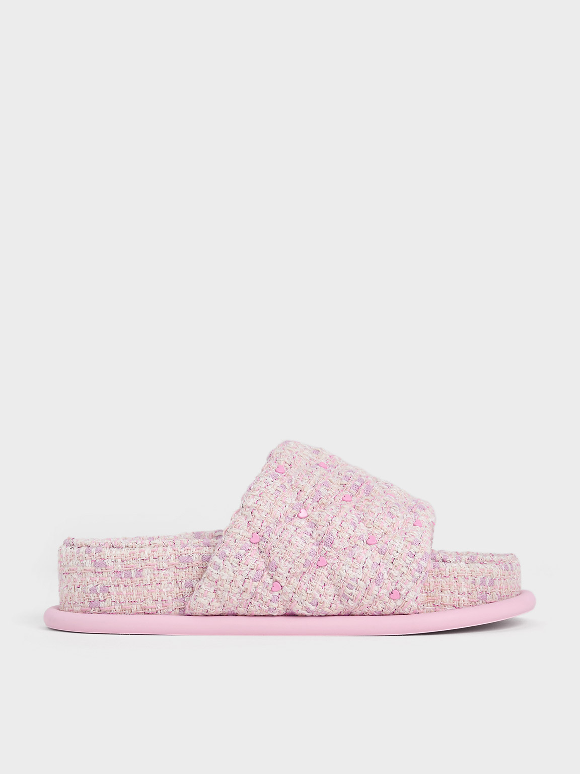 Dahlia Tweed Quilted Heart-Print Sandals