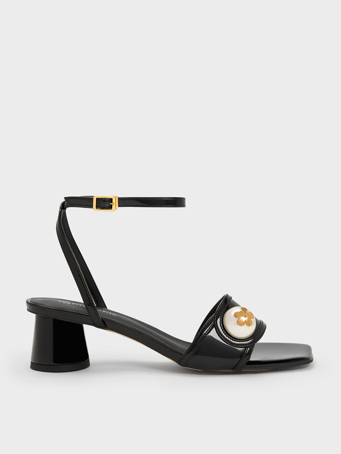Pearl-Embellished Patent Sandals
