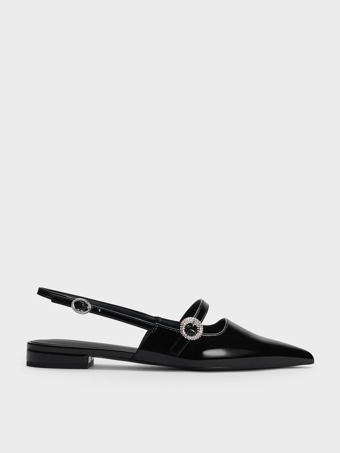 Charles & Keith - Patent Crystal-Embellished Slingback Flats