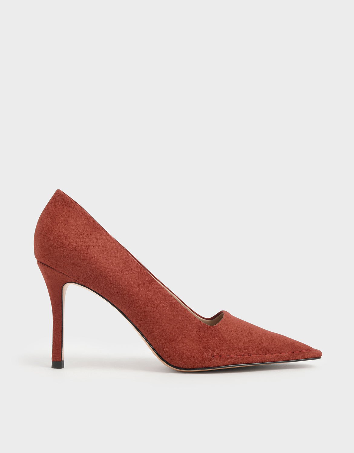 

Stitch Trim Textured Stiletto Pumps, Red