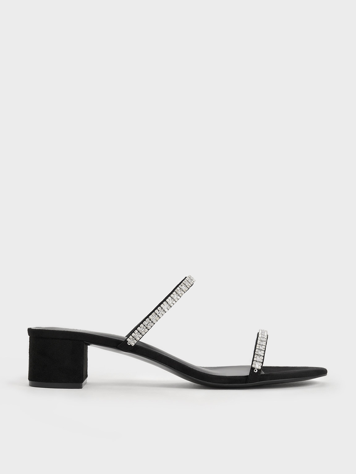 Charles & Keith Ambrosia Textured Gem-embellished Mules In Black Textured