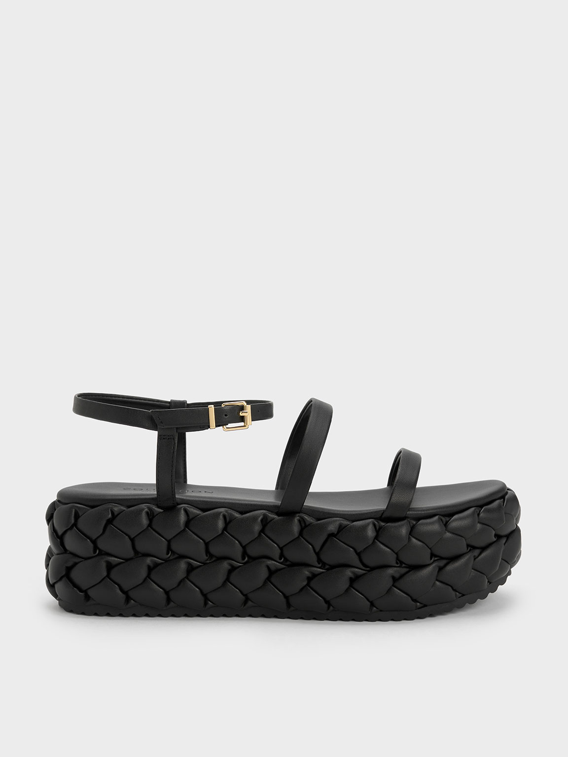 Charles & Keith Tali Leather Braided Flatforms In Black