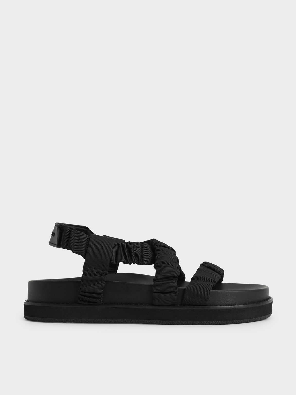 

Grosgrain Ruched Crossover Sandals, Black